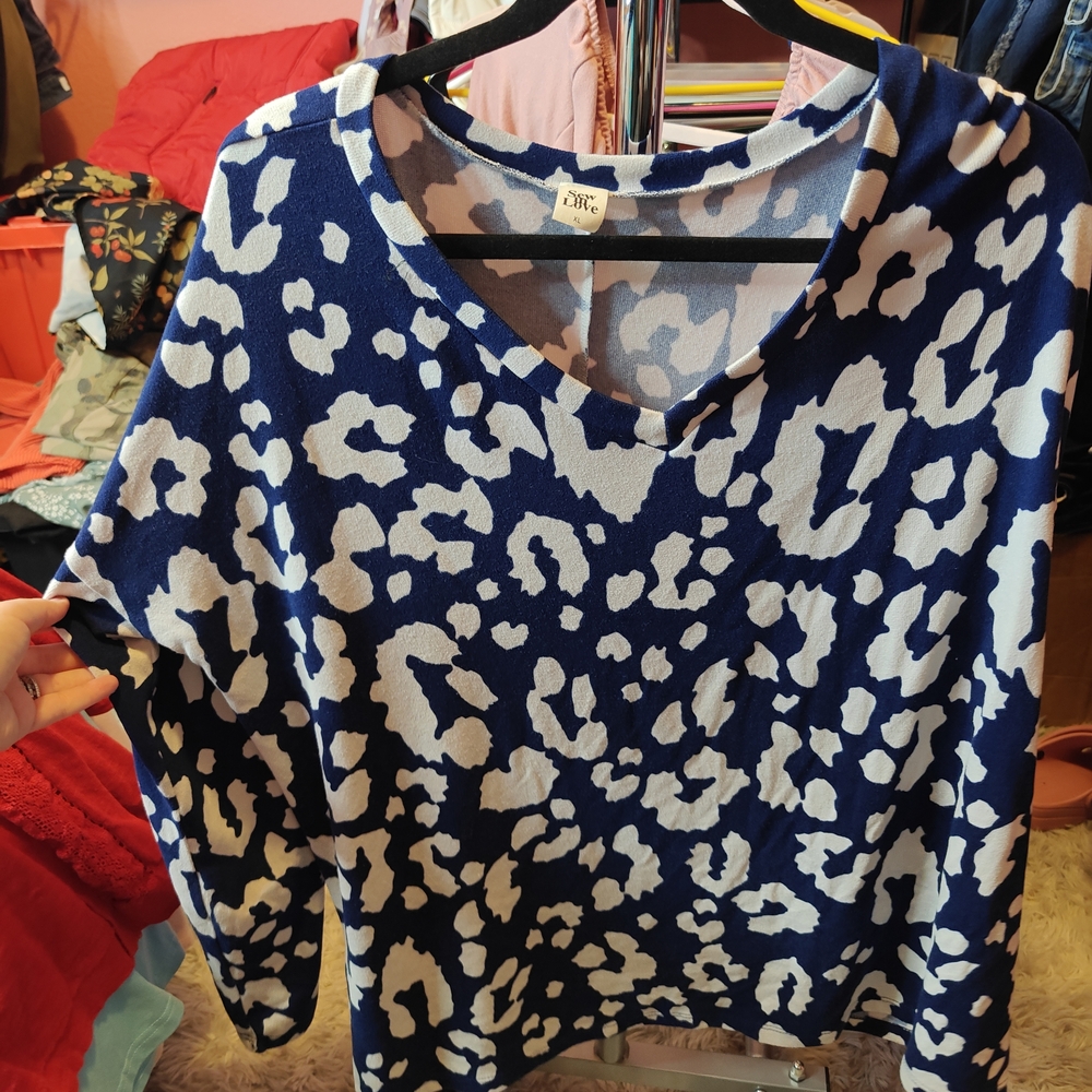 Sew In Love Navy and White Patterned Top